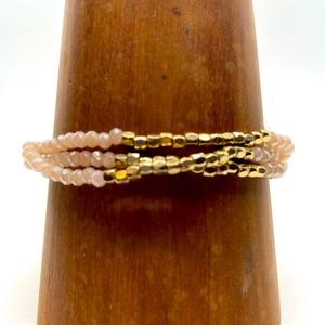 Pale Peach and Gold Crystal Triple Strand Bracelet